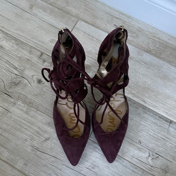 SAM EDELMEN - Purple Suede Strappy Pointed Toe Heels - Picture 5 of 5